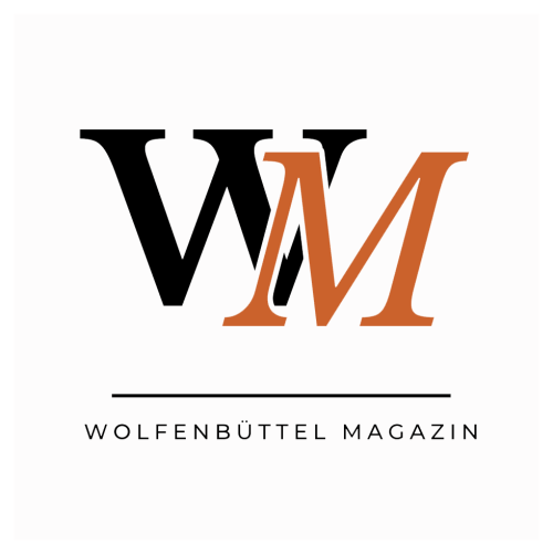 Logo für das Wolfenbüttel Magazin. Es zeigt die zwei ineinander verschränkten Buchstaben W und M, einen Querstrich und darunter den Titel Wolfenbüttel Magazin. Der Hintergrund ist weiß.